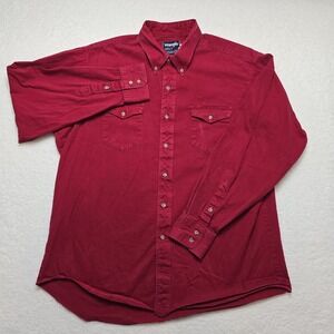 Vintage Wrangler Cowboy Cut Long Sleeve Shirt Red 17.5 x 35 X-Long Tails Western